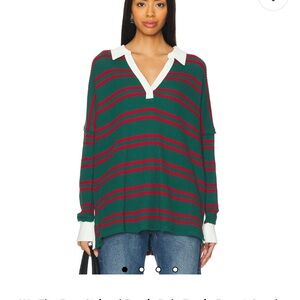 Free People - We The Free Green and Red Striped Top